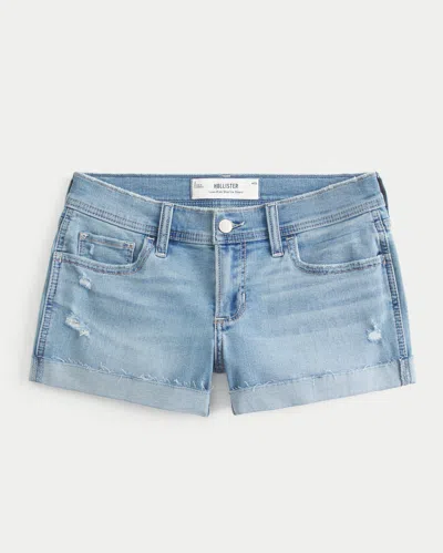 Hollister Low-rise Ripped Light Wash Denim Shortie Shorts In Blue
