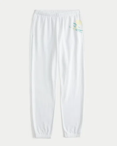 Hollister Logo Graphic Terry Joggers In White