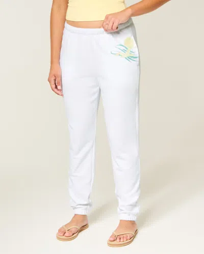 Hollister Logo Graphic Terry Joggers In White
