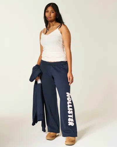 Hollister Logo Graphic Wide-leg Sweatpants In Blue