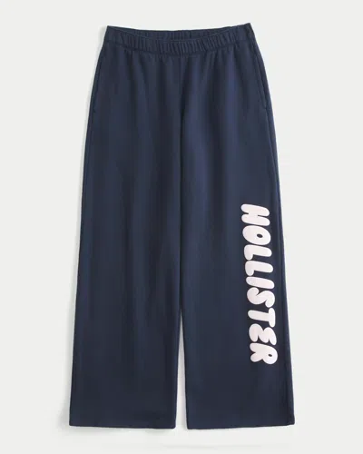 Hollister Logo Graphic Wide-leg Sweatpants In Blue