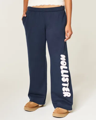 Hollister Logo Graphic Wide-leg Sweatpants In Blue