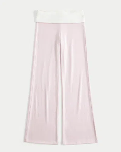 Hollister Foldover Waist Knit Flare Pants In Pink