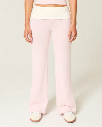 Hollister Foldover Waist Knit Flare Pants In Pink