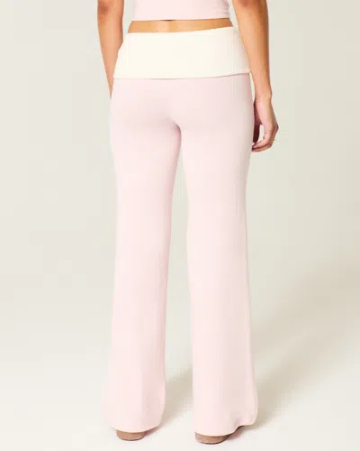 Hollister Foldover Waist Knit Flare Pants In Pink