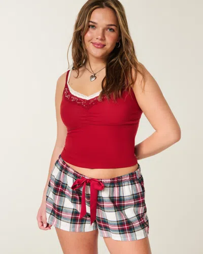 Hollister Holiday Vault Release Satin Tie Flannel Mini Shorts