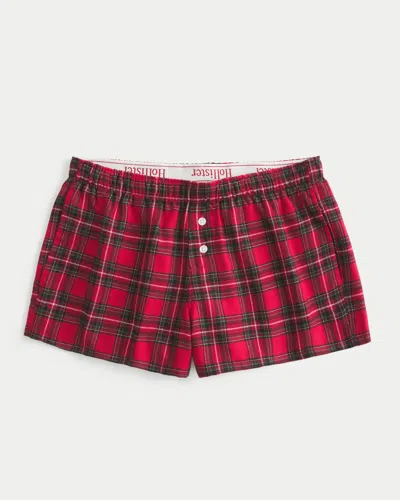 Hollister Flannel Boxer Shorts In Neutral