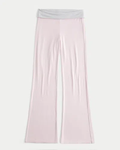 Hollister Always Cozy Knit Foldover Waist Flare Pants In Pink