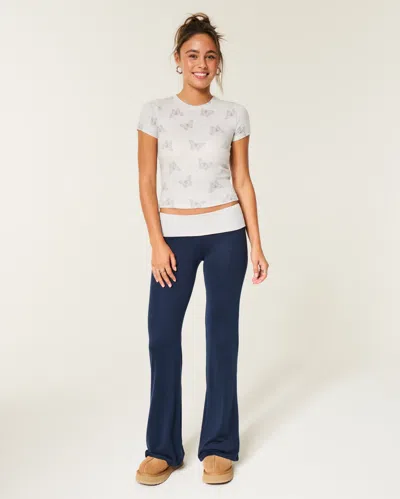 Hollister Always Cozy Knit Foldover Waist Flare Pants In Blue