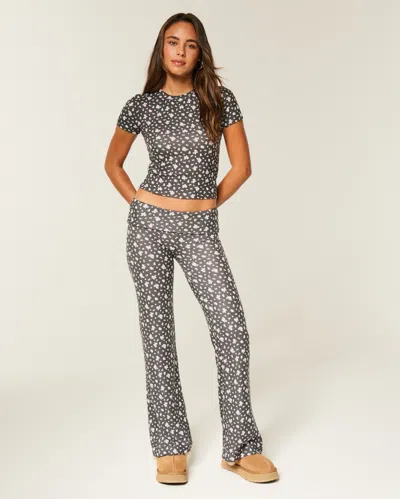 Hollister Always Cozy Knit Foldover Waist Flare Pants In Gray