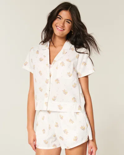 Hollister Short-sleeve Oxford Cotton Shirt In White