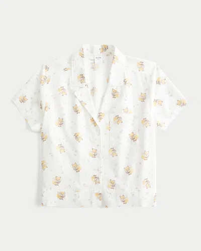 Hollister Short-sleeve Oxford Cotton Shirt In White