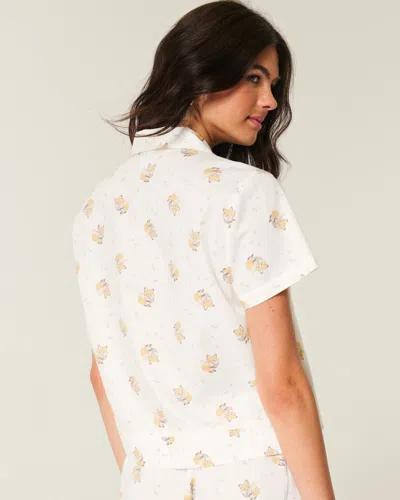 Hollister Short-sleeve Oxford Cotton Shirt In White