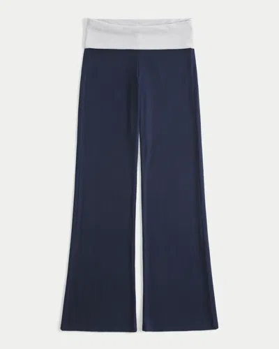 Hollister Foldover Waist Knit Flare Pants In Blue