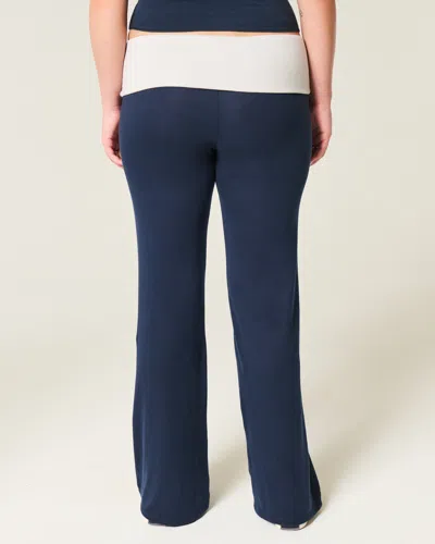 Hollister Foldover Waist Knit Flare Pants In Blue