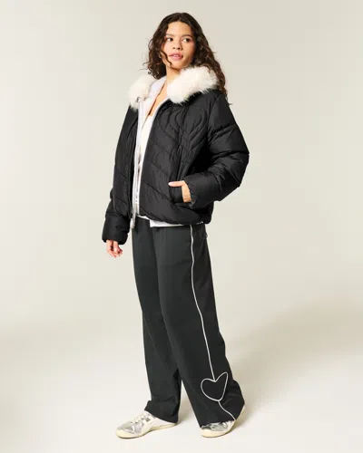 Hollister Quilted Heart Zip-up Puffer Jacket