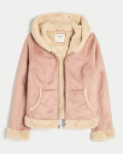 Hollister Faux Fur-lined Faux Shearling Hoodie Jacket In Pink