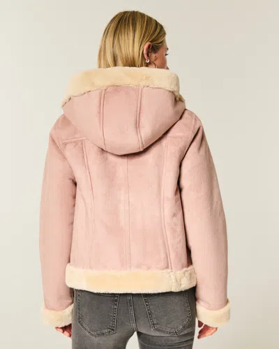 Hollister Faux Fur-lined Faux Shearling Hoodie Jacket In Pink