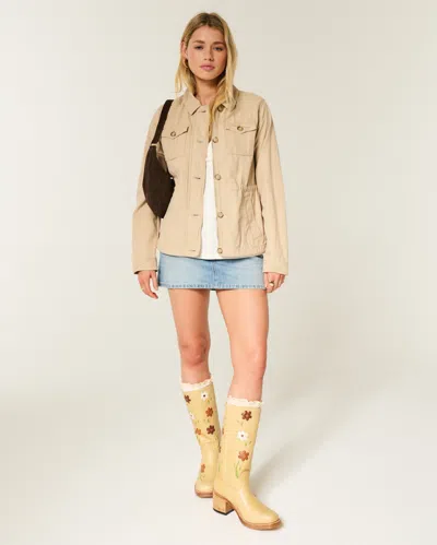Hollister Twill Y2k Military Jacket In Neutral