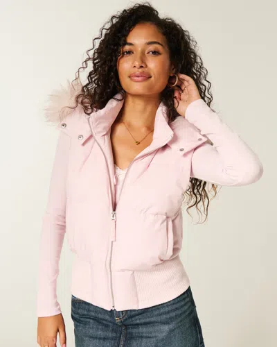 Hollister Faux Fur Trim Hooded Y2k Vest In Pink
