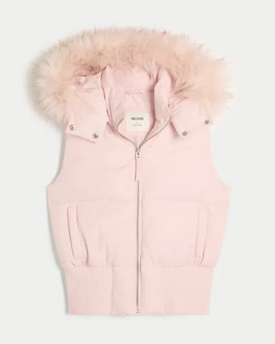Hollister Faux Fur Trim Hooded Y2k Vest In Pink