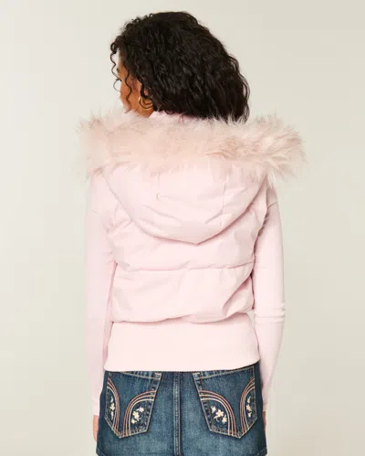 Hollister Faux Fur Trim Hooded Y2k Vest In Pink