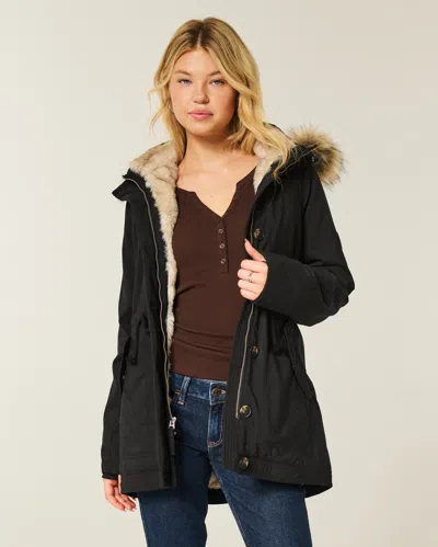 Hollister Faux Fur-lined Parka In Black