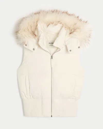 Hollister Faux Fur Trim Hooded Y2k Vest In White