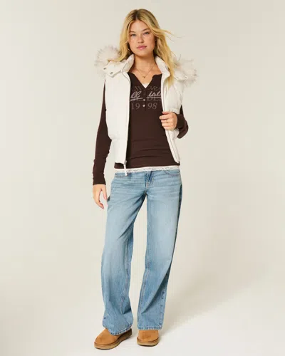 Hollister Faux Fur Trim Hooded Y2k Vest In White