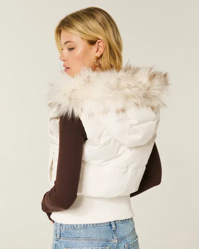 Hollister Faux Fur Trim Hooded Y2k Vest In White
