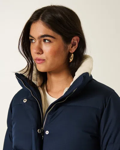 Hollister Faux Fur-lined All-weather Puffer Jacket In Blue