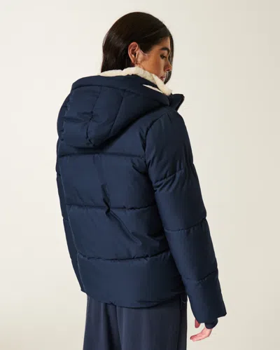 Hollister Faux Fur-lined All-weather Puffer Jacket In Blue