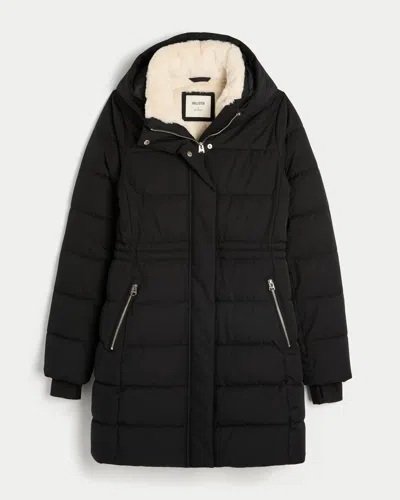 Hollister Faux Fur-lined Puffer Parka In Black