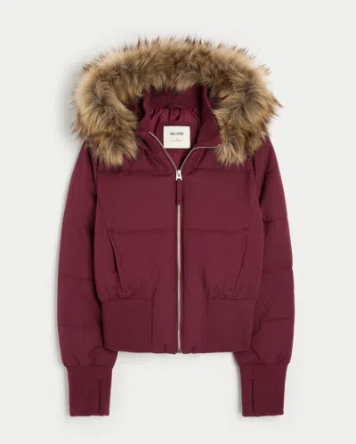 Hollister Faux Fur Trim Puffer Bomber Jacket