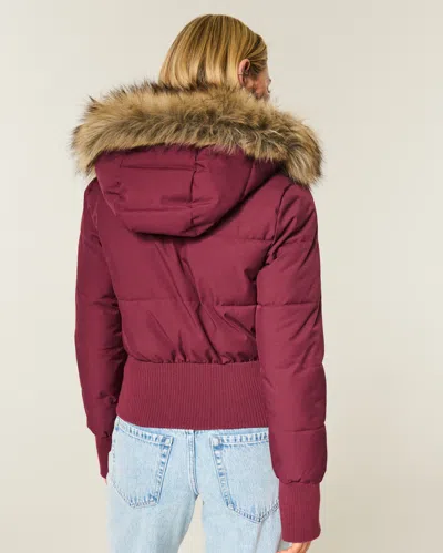 Hollister Faux Fur Trim Puffer Bomber Jacket