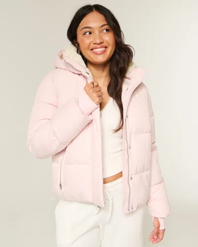 Hollister Faux Fur-lined All-weather Puffer Jacket In Pink