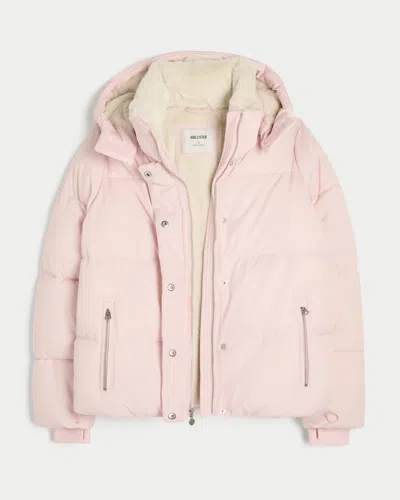 Hollister Faux Fur-lined All-weather Puffer Jacket In Pink