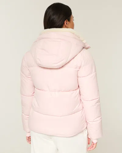 Hollister Faux Fur-lined All-weather Puffer Jacket In Pink