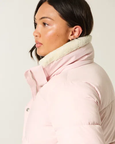 Hollister Faux Fur-lined All-weather Puffer Jacket In Pink