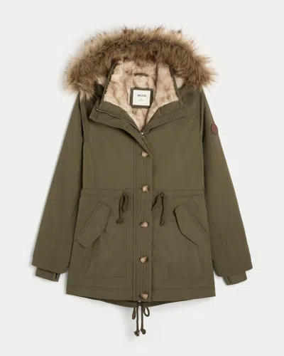 Hollister Faux Fur-lined Parka In Green