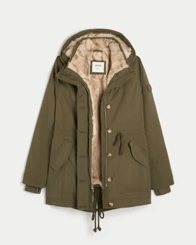 Hollister Faux Fur-lined Parka In Green
