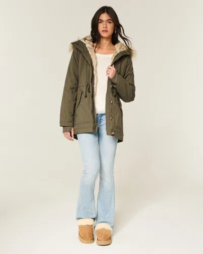 Hollister Faux Fur-lined Parka In Green
