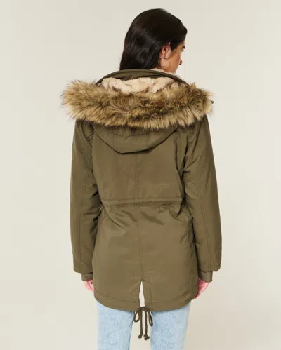 Hollister Faux Fur-lined Parka In Green