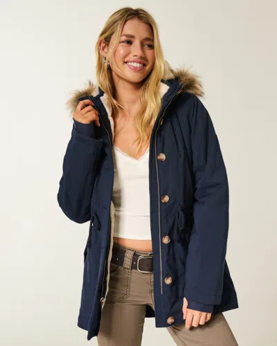 Hollister Faux Fur-lined Parka In Blue