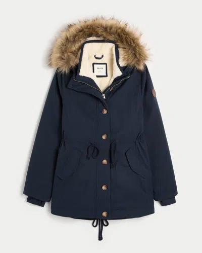 Hollister Faux Fur-lined Parka In Blue