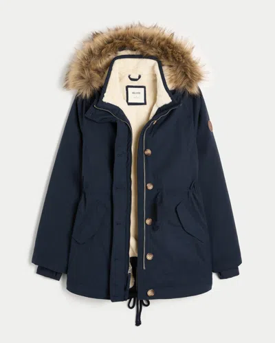 Hollister Faux Fur-lined Parka In Blue