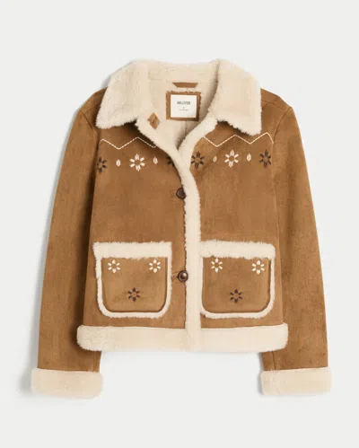 Hollister Faux Shearling Jacket In Brown