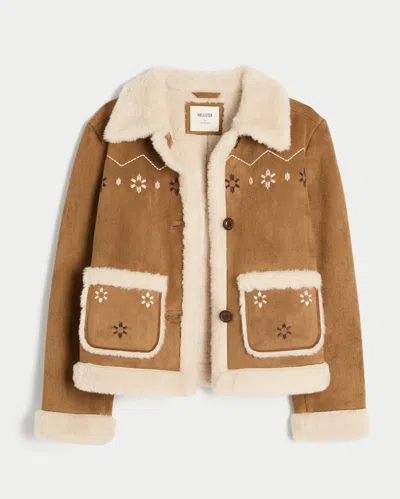 Hollister Faux Shearling Jacket In Brown