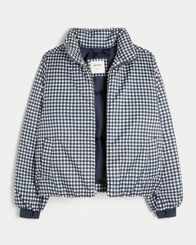 Hollister Zip-up Pattern Puffer Jacket In Blue