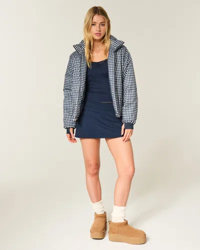 Hollister Zip-up Pattern Puffer Jacket In Blue